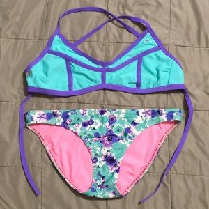 Speedo Missy Franklin Bikini Set, Purple/Aqua/Pink/White Floral Print, Large